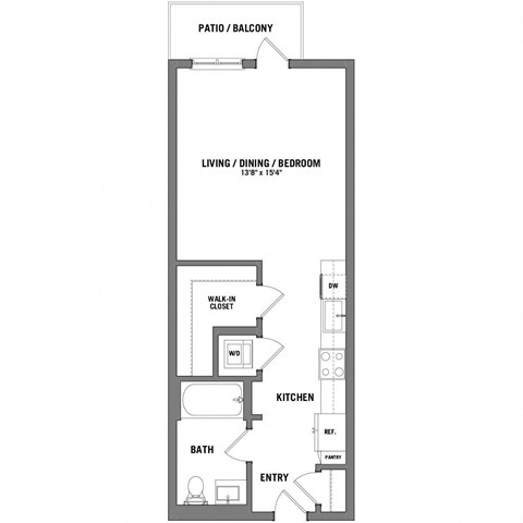 a floor plan of a studio apartment with a bedroom